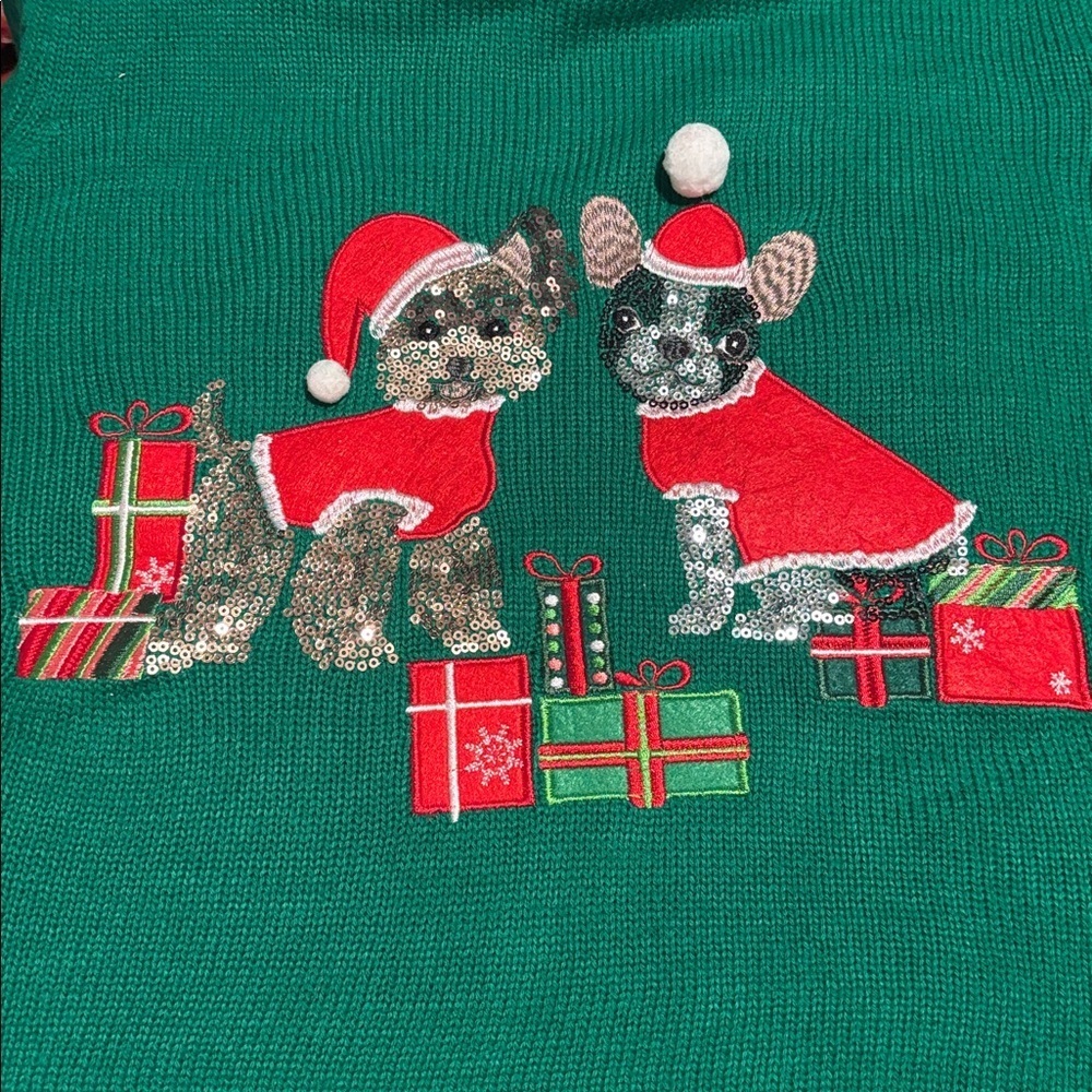 Holiday Lane Women's Sequined Dogs Crewneck Sweater petite large nwt